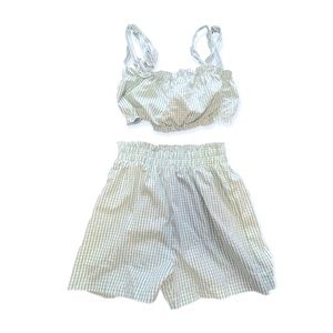 Shein green plaid two piece shorts set!